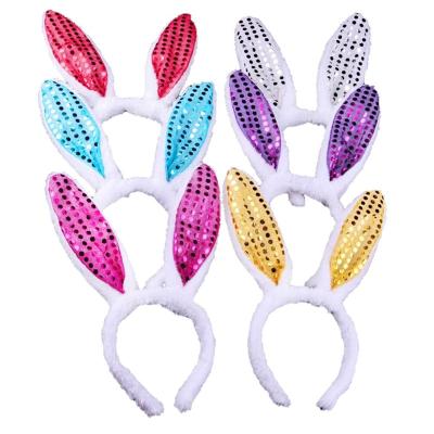 China Wholesale Sequin Easter Hair Accessories Plush Rabbit Bunny Sequin Ear Headband For Easter Decoration for sale