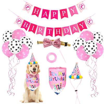 China Pet Birthday Theme Paper Party Supplies Flag Banner Birthday Hat Bow Tie Dog Claw Balloon Party Decorations Birthday Set for sale