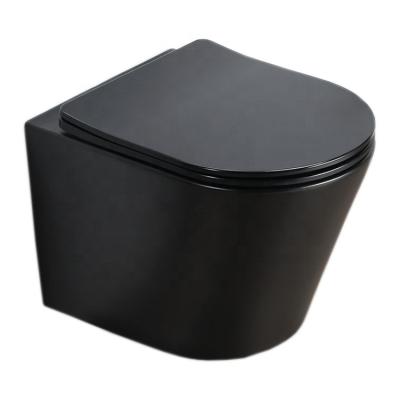 China CE Matt Black Wall Mounting Toilet Hidden Rimless Pan Watermark Bathroom Wall Hung Toilet Bowl Cistern for sale