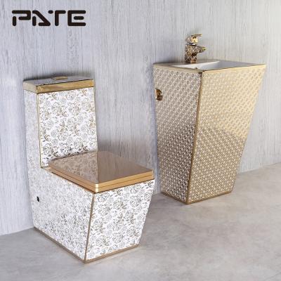 China White Double-Flow Pattern Gravity Flush Standard Philippines Gold Plated Toilet Gold Set for sale