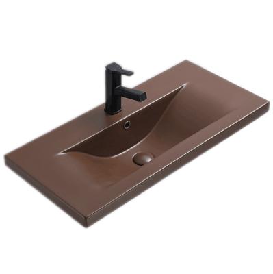 China Modern Ceramic Top Basin Wash Basin Hand Edge Cabinet Wash Basin Brown Color Slim Bathroom Sink for sale