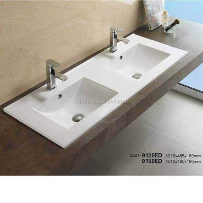 China Non-Toxic Safe Luxury Ceramic Vanity Top Double Bathroom Sink Over Counter Wash Basin Sink for sale