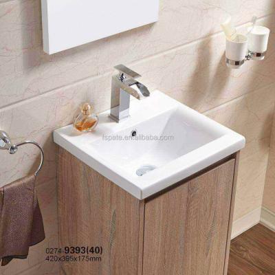 China Bacterial Resistance Ceramic Hand Wash Basin PVC Bathroom Vanity 3cm Small Size Sink / Gloss PATE Easy Clean Square Shape for sale