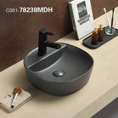 China Eco - Friendly Hotel Light Black Matt Ceramic Wash Hands Counter Basin for sale