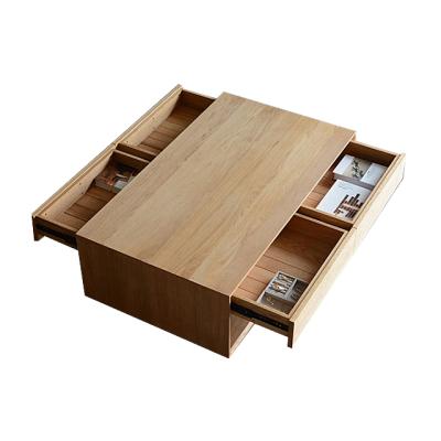 China Durable Solid Wood Sofa Side End Table Center Coffee Table With 4 Drawers Rectangular Storage TV Table For Living Room Furniture for sale