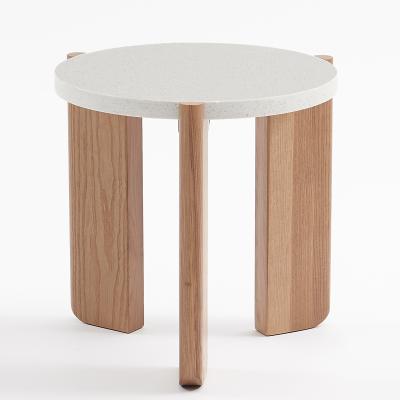 China Unique Modern Leisure Ash Solid Wood Legs Nesting White Coffee Table Extendable With Stone Finish Quartz Table Top For Living Room for sale