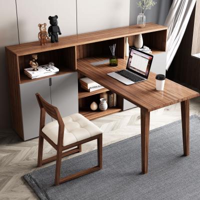 China Durable Solid Wood Rectangular Desk and Standing Cabinet with Storage Book Folder Shelf Walnut Color Reading Room Furniture Set for sale