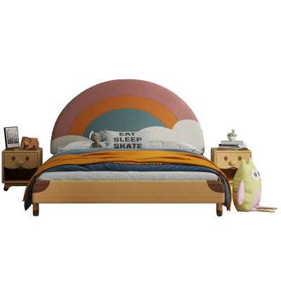 China Contemporary Kids Upholstered Wooden Bedroom Girl's Wooden Girl's Cartoon Rainbow Kids Twin Bed Platform Bed OEM ODM for sale