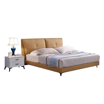 China Durable Leather Upholstered Platform King Bed With Soft Padded Headboard Metal Legs Queen Bed Frame For Bed Room Hotels Guesthouse for sale