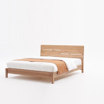 China Lighted Wood Bed Frame Bedroom Furniture LOW MOQ Modern Solid White Ash Wood Platform Bed Frame Mid Century Headboard for sale