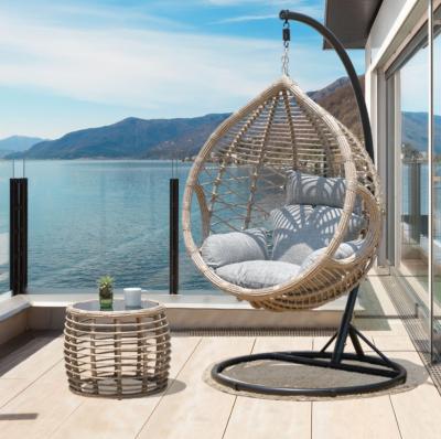 China Modern Wholesale Custom PE Rattan Swing Eggs Hanging Basket Chair With Cushion for sale