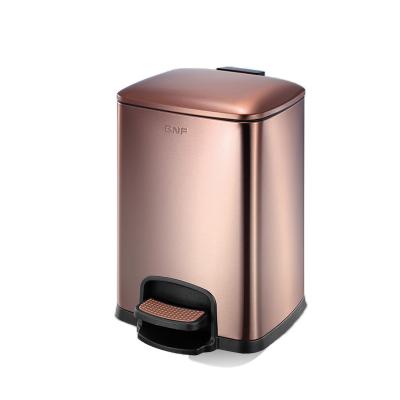 China Sustainable High Quality Luxury Decorative Pink Gold Stainless Steel Foot Pedal Home Trash Recycling Waste Bin Rubbish Bins With Lid for sale