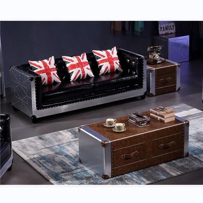 China Best-selling Vintage Style Industrial Aluminum High Density Board Leather Coffee Table Vintage Style Leather Aluminum Coffee Table for sale