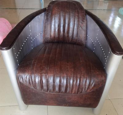 China Other Industrial Retro Leather Simple Sofa Chair KTV Bar Vintage Aviator Aluminum Armchair for sale