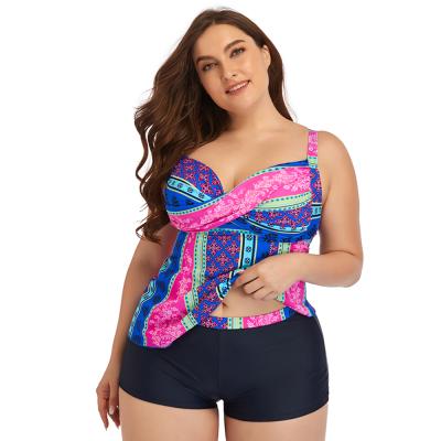 China MOQ Size Plus Size Breathable Swimwear Bottoms Printed Tie Up Bikini Top For Fat Women 3XL Tankini for sale