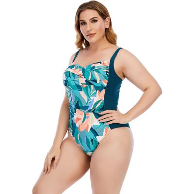 China Floral Print Breathable One Piece Swimwear Plus Size Tummy Control Breathable Swimwear For Women Ruched Padded Swimsuit for sale