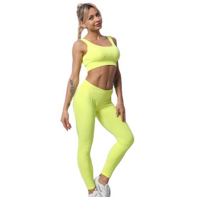 China Amazon Breathable 2021 Hot Sale Yoga Set Knitted Hip-lifting Leggings Fitness Top Elastic Suit Gym Padded Sports Bra 2 Piece Yoga Set for sale