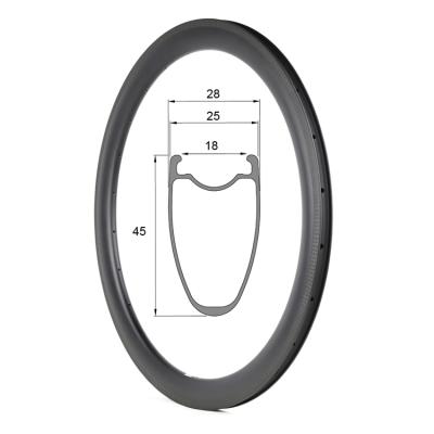 China Road Bikes Anvil 700c Carbon Rims 45mm Depth 25mm Width Road Bicycle Rim 20 Carbon 24H Wheels for sale