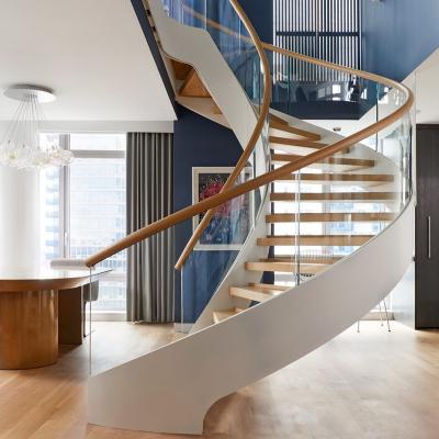 China Curved Modern Luxury Modern Home Decoration / Indoor Wooden Stairs Arch Spiral Staircase for sale