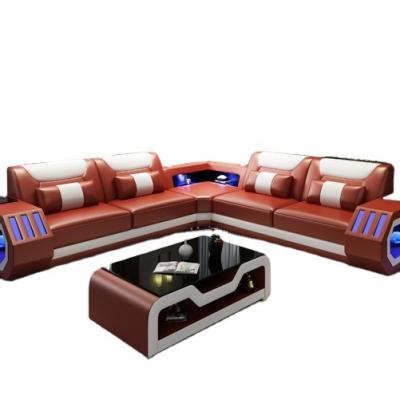 China CBMmart Convertible Modern Sofa Set Furniture Living Room Leather Sofa Set With LED Lamps Four Color For Option for sale