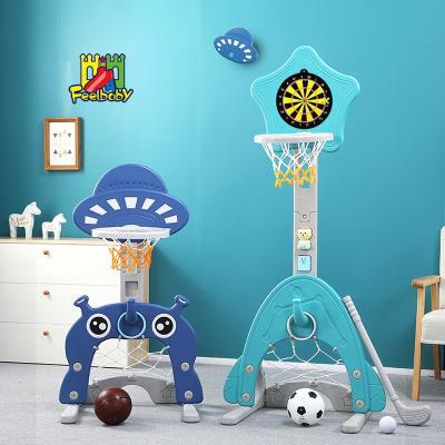 China 1-6 years old Feelbaby kids popular portable indoor sports basketball rack toy plastic basketball rack for sale for sale