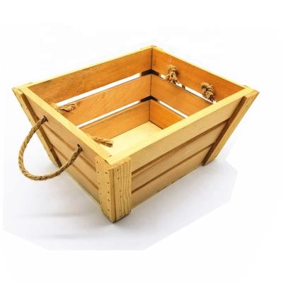 China Sustainable Wooden Storage Box Basket Eco-friendly Wooden Crate Box With Jute Hand for sale