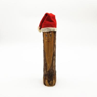 China Christmas Home Decotation HS Decorative Natural Tree Trunk Santa Claus Wooden Christmas Decoration for sale