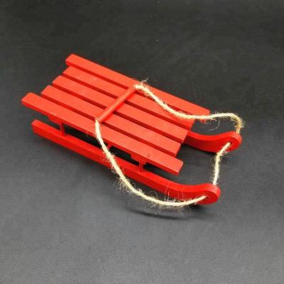 China Eco-friendly indoor decoration red sleigh festival HS-Christmas craft snow wooden sled for sale