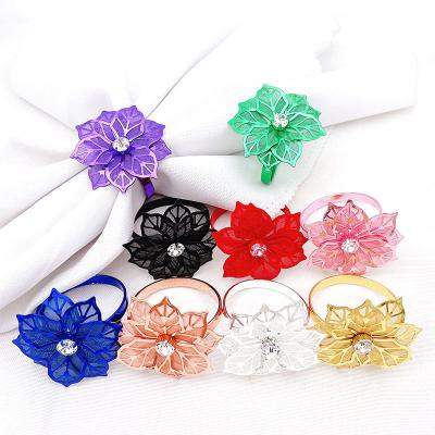 China Easter Diamond Viable Luxury Black Luxury Towel Rings Fancy Alloy Wedding Accessories Gold Silver Brass Red Leaf Crystal Flower Set for sale