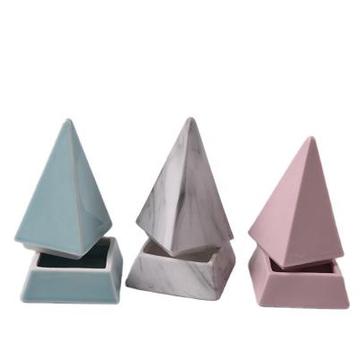 China Custom Creative Ceramic Ring Holder Pyramid Shaped Stacked Tray Jewelry Storage Jar Display Gift Box for sale