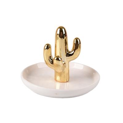 China Cute Ceramic Cactus Ring Stand Holder Jewelry Holder Trinket Tray Ring Dish for Earring Bracelet Keys Necklace Wedding Birthday Gift for sale