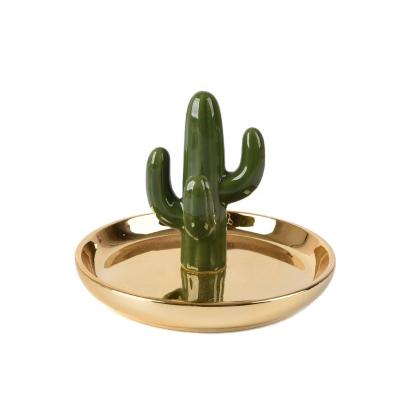 China Ceramic Cactus Ring Holder Cactus Ring Dish Ring Holder for Christmas Bridal Engagement Wedding Anniversary Jewelry Cactus Decor for sale