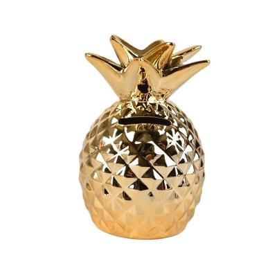 China Ceramic Coin Bank Pineapple Statue Figurine Pineapple Piggy Bank Coin Bank Fruit Sculpture Ornament for Home Office for sale