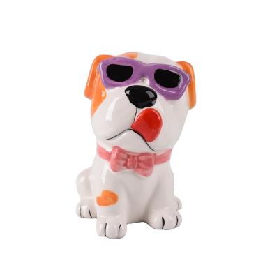 China European Shape Ceramic Coin Dog Balloon Coin Bank Style Piggy Bank For Bedroom Decoration Dog Ceramic Coin Bank for sale