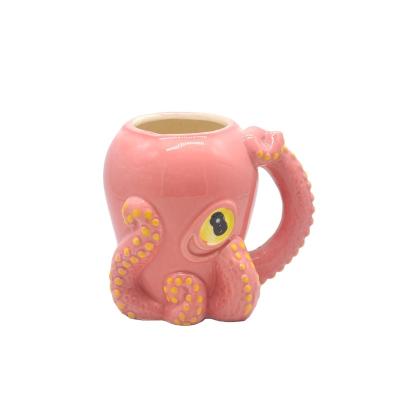 China Viable 3D Coffee Mug With Tentacle Handle Selling Well Custom Made Pink Octopus Cups Mug Animal Ceramic Factory Customization for sale