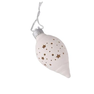 China Hanging White Ceramic Christmas Bauble LED Christmas Ball Decorative Ceramic Tree Ornament Round Christmas Ball Ornaments With Led Light for sale