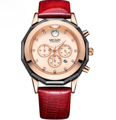 China MEGIR 2042 chronograph fashion leather wrist quartz ladies watch luxury brand chronograph wristwatch women for sale