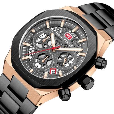 China Chronograph MINI FOCUS 0411G Men's Waterproof Quartz Watches Stainless Steel Fashion Luxury Watches Custom Logo for sale