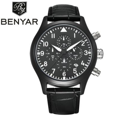 China Automatic Date BENYAR BY-5103M Leather Fashion Chronograph Sports Watches Men Fashion Benyar Watch Men 2018 for sale