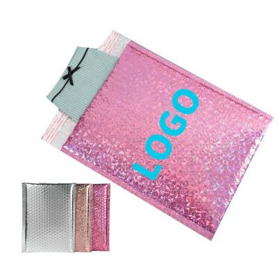 China Protective Product Charm Customized Resealable Pink Holographic Card Envelopes Bubble Pack Shipping Mailer for sale