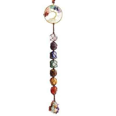 China China 7 Stone Colorful Seven Color Stone Raw Crystal Hand - Woven Tree Pendant Natural Stone Car Life Yoga Hanging Jewelry for sale