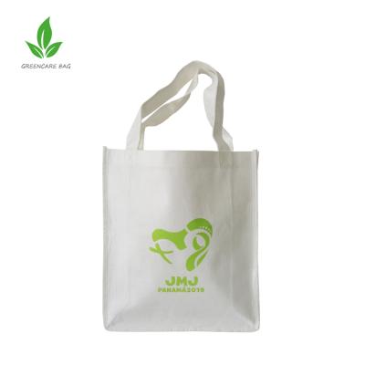 China Biodegradable Nonwoven Bamboo Handle Woman Gift PP Printing Canvas Bamboo Shopping Tote Cotton Bag for sale