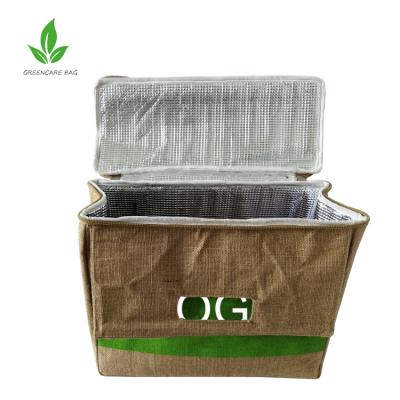 China Recyclable Reusable Tote High Quality Jute Cooler Bag Jute Cooler Bag Insulated for sale