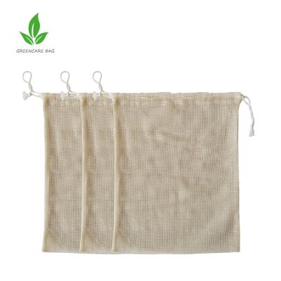 China Mesh Bag Produce Grocery Shopping Tote Cotton Mesh Bag Organic Reusable Foldable Drawstring Net Bag for sale