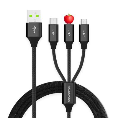 China Camera 3 IN 1 Data Sync and USB Cable Fast Charging Cotton Braided Material Mobile Phone Data Cable for sale