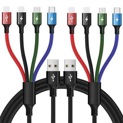 China Fast Charging Speed ​​4 In 1 3A Multi Phone Charger Nylon Braided Micro USB Type C Lighting 3 USB Fast Charging Data Cable for sale