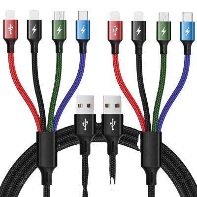 China Fast Charging Speed ​​4 In 1 3A Multi Phone Charger Nylon Braided Micro USB Type C Lighting 3 USB Fast Charging Data Cable for sale