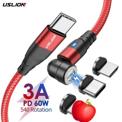 China USLION PD60W 540 Spin USB Magnetic Charging Cable 3 in 1 USB C to Type C 540 Magnetic Charger Cable Magnet Charging Data Cables for iPhone 14 for Macbook for sale