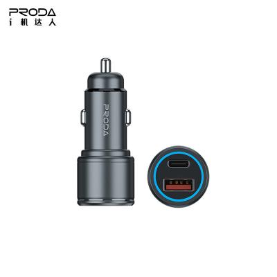 China Car Charging Type-C USB PRODA Gerry Output QC PD 15W 18W 20W Mini Fast Charging Car Charger with Blue LED Light 12V 24V for sale