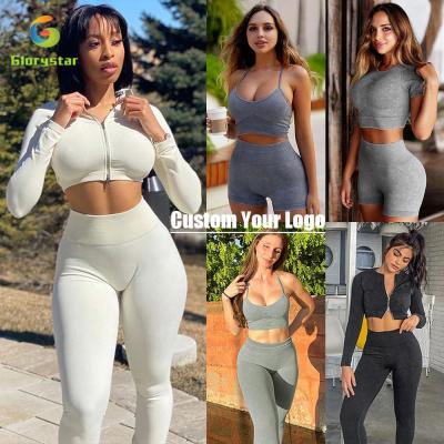 China Free Sample Breathable Women Seamless Yoga Set Workout Shirts Sport Pants High Bra Gym Crop Waist Short Top Gaiters Washed Sports Set for sale